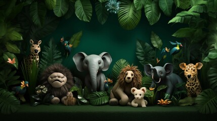 A group of wildlife animals standing in a jungle. 