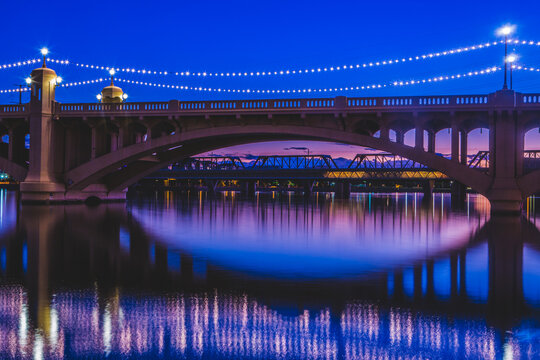 Bridge over Tempe Town Lake at Blue Hour in Tempe Arizona