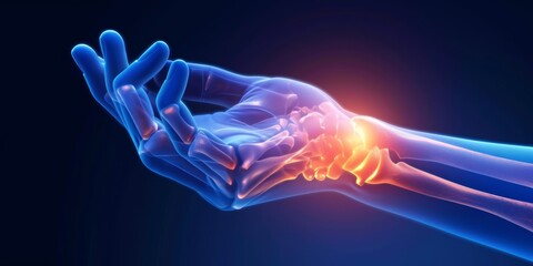 Wrist Pain, Hand X-ray Anatomy, Highlight Bones and Potential injuries - obrazy, fototapety, plakaty