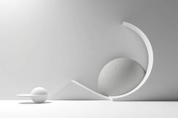 White minimalist background composed of 3D moon and abstract lines, modern minimalist sci-fi style wallpaper, modern abstract art of the moon