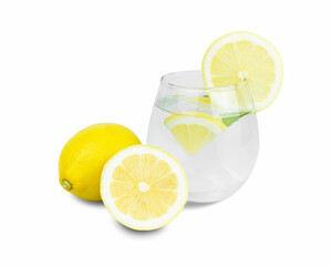 Infused water with some lemon slices on white background