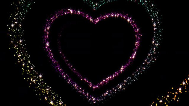Heart shaped frame particles looping 3d rendering background .