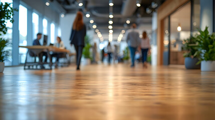 Fototapeta premium Vibrant Office Dynamics: Bright Business Workplace in Motion