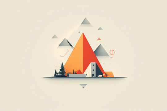 Fantasy, states of mind, modern art concept. Abstract and minimalist colorful landscape illustration with copy space. Various surreal geometric shape elements, vivid colors