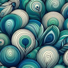 Abstract Peacock Feather Pattern with Vibrant Teal Swirls