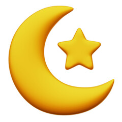 Muslim Moon & Star 3D Rendering Icon Isolated Transparent Background