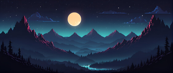 Night mountains 8bit game landscape