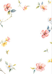 watercolor-illustration-minimalist-frame-red-yellow-blue-white-flowers