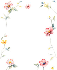 Fototapeta premium watercolor-illustration-minimalist-frame-red-yellow-blue-white-flowers