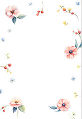 watercolor-illustration-minimalist-frame-red-yellow-blue-white-flowers