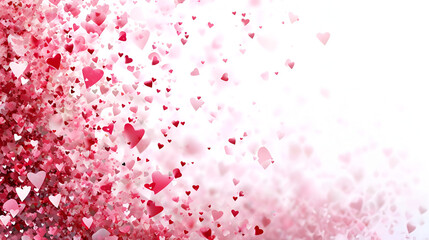 Fototapeta na wymiar Love valentines background with pink falling hearts over white background copy space. Generative AI. 