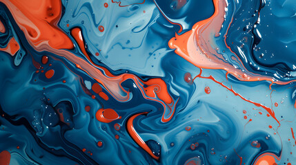 Close Up of Blue and Orange Liquid Painting