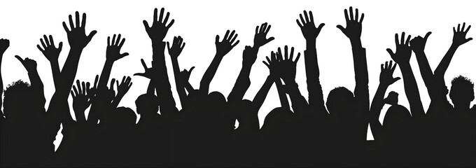 silhouettes of people with hands raised PNG