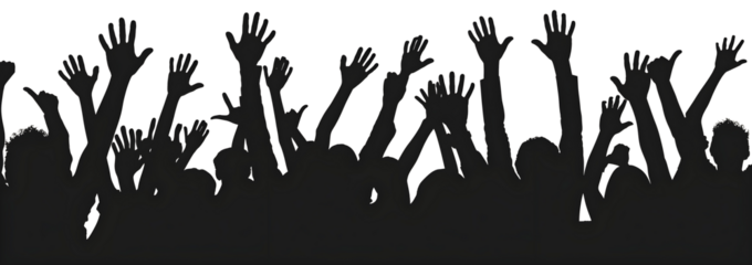 silhouettes of people with hands raised PNG