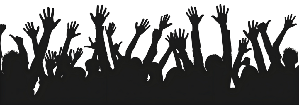silhouettes of people with hands raised PNG - Powered by Adobe