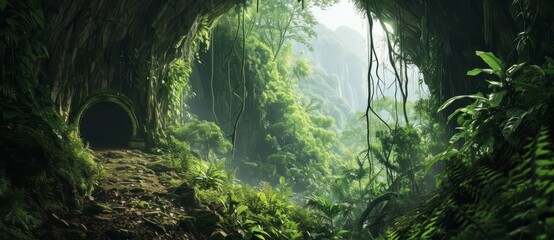 Forest Trail Amidst Lush Green Trees, Generative AI