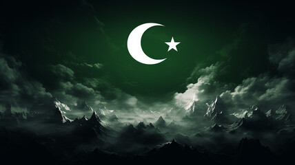 Obraz na płótnie Canvas Pakistan day Resolution, national holiday, adoption of first constitution, March 23, worlds first Islamic republic, flag green and white star moon patriotic independence. banner copy space poster.