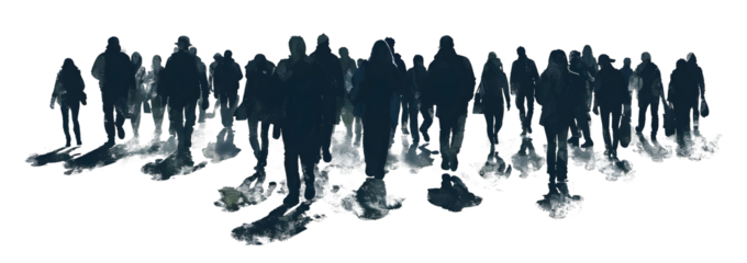 a painting of groups of men and women walking by