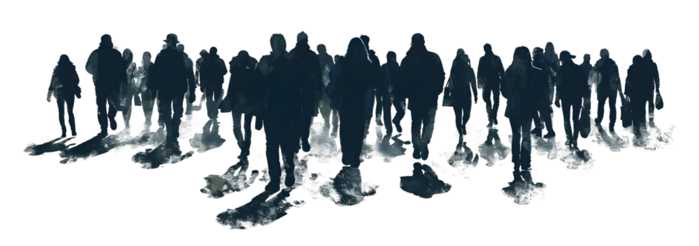 a painting of groups of men and women walking by