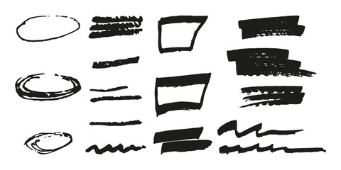 Brushes and elements for notes highlighting text. Vector illustration...