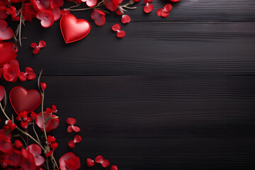 red hearts on wooden background