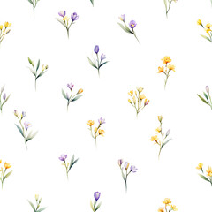 Fototapeta na wymiar watercolor-illustration-of-a-minimalist-floral-pattern-with-cotton-style-blooms