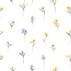 Obraz na płótnie Canvas watercolor-illustration-of-a-minimalist-floral-pattern-with-cotton-style-blooms