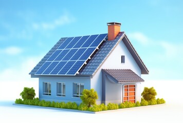 3D house with solar cells white background