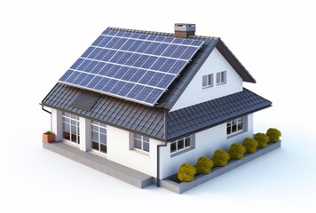 3D house with solar cells white background