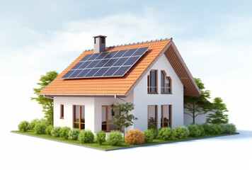 Fototapeta na wymiar 3D house with solar cells white background