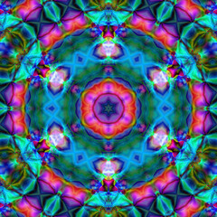 Fascinating kaleidoscope of colors that blend harmoniously, a vibrant show dynamics. Beautiful  colorful bokeh festive lights in kaleidoscope. Mosaic texture. Stained glass effect.
