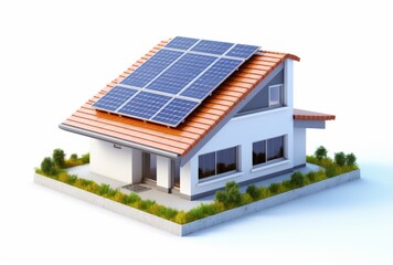 3D house with solar cells white background