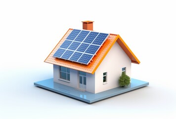 3D house with solar cells white background