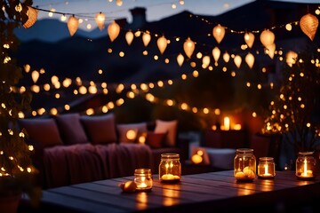 burning lights on the table of restaurant 