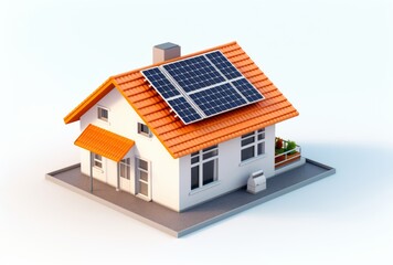 3D house with solar cells white background