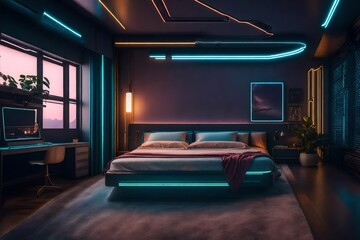 luxury interior of neon bedroom