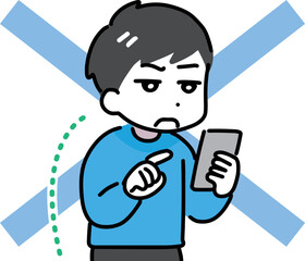 悪い姿勢でスマホを使っている男性