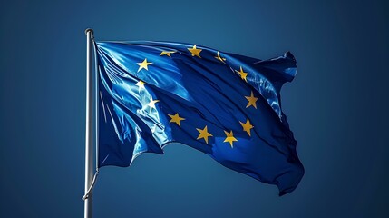 European union flag waving against a clear blue sky. symbol of unity and cooperation. ideal for cultural or political themes. AI - obrazy, fototapety, plakaty