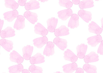 水彩の抽象的な花が並んだ模様のピンク色の背景イラスト