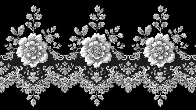 Motif dentelle de Calais aux motifs variés et floraux inspirés du baroque et de la Renaissance, seamless pattern
