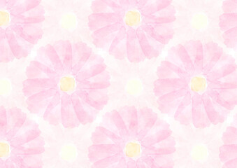 水彩の抽象的な花が並んだ模様のピンク色の背景イラスト