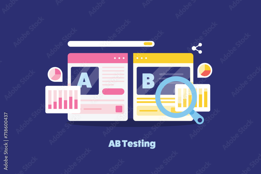 Aufkleber creating two different content pages for internet advertising, analysing ab testing performance and 