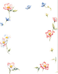 watercolor-minimalist-illustration-featuring-a-red-flower-yellow-flower-blue-flower-and-white