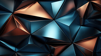 3d rendering of abstract metallic background with low poly shapes in blue colors. 