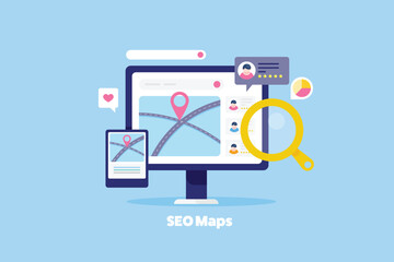 Local business listing map optimization, SEO concept, vector illustration web banner.