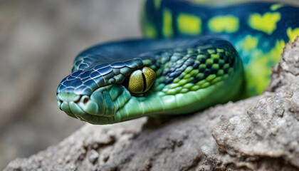 Fototapeta premium Blue viper snake in the grass
