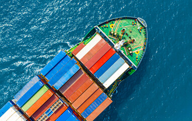Fototapeta na wymiar Aerial view of the freight shipping transport system cargo ship container. international transportation Export-import business, logistics, transportation industry concepts 
