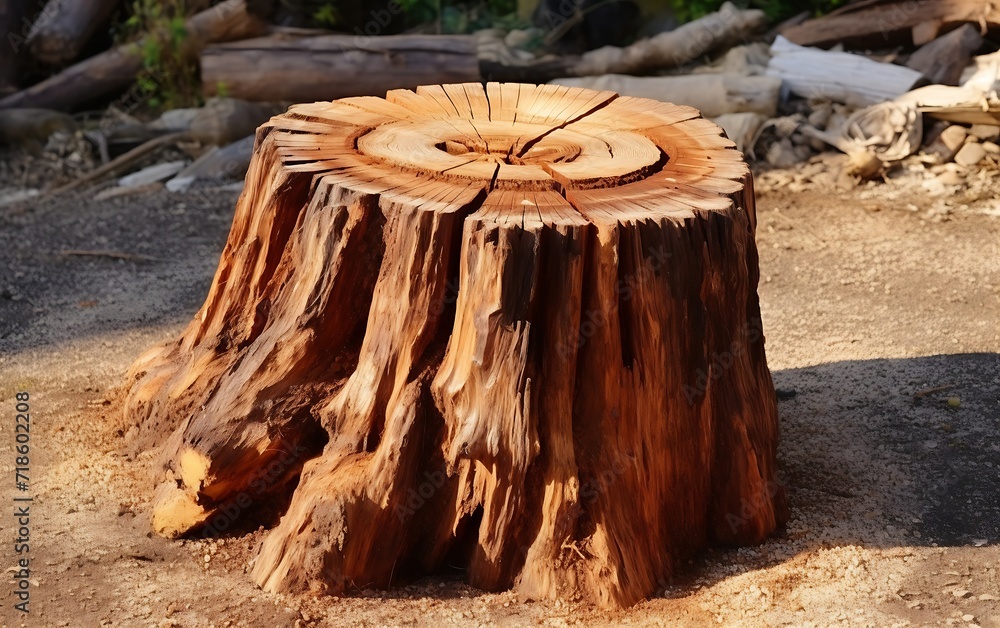 Poster stump of a cut tree.tree stump in the park. selective focus. shallow depth of field.