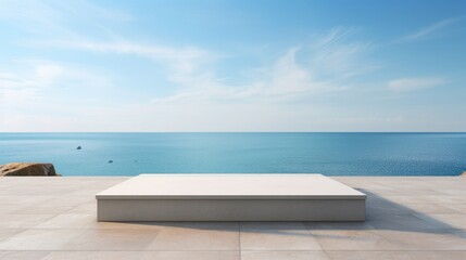 Fototapeta premium Square podium for a new product against the background of the sea