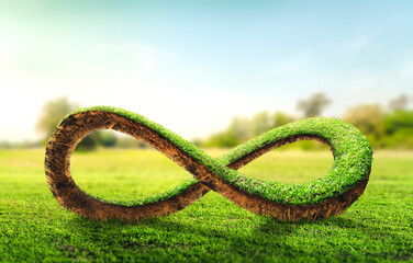 3D rendering of infinity environment concept. infinite earth land with green grass. Earth land with...